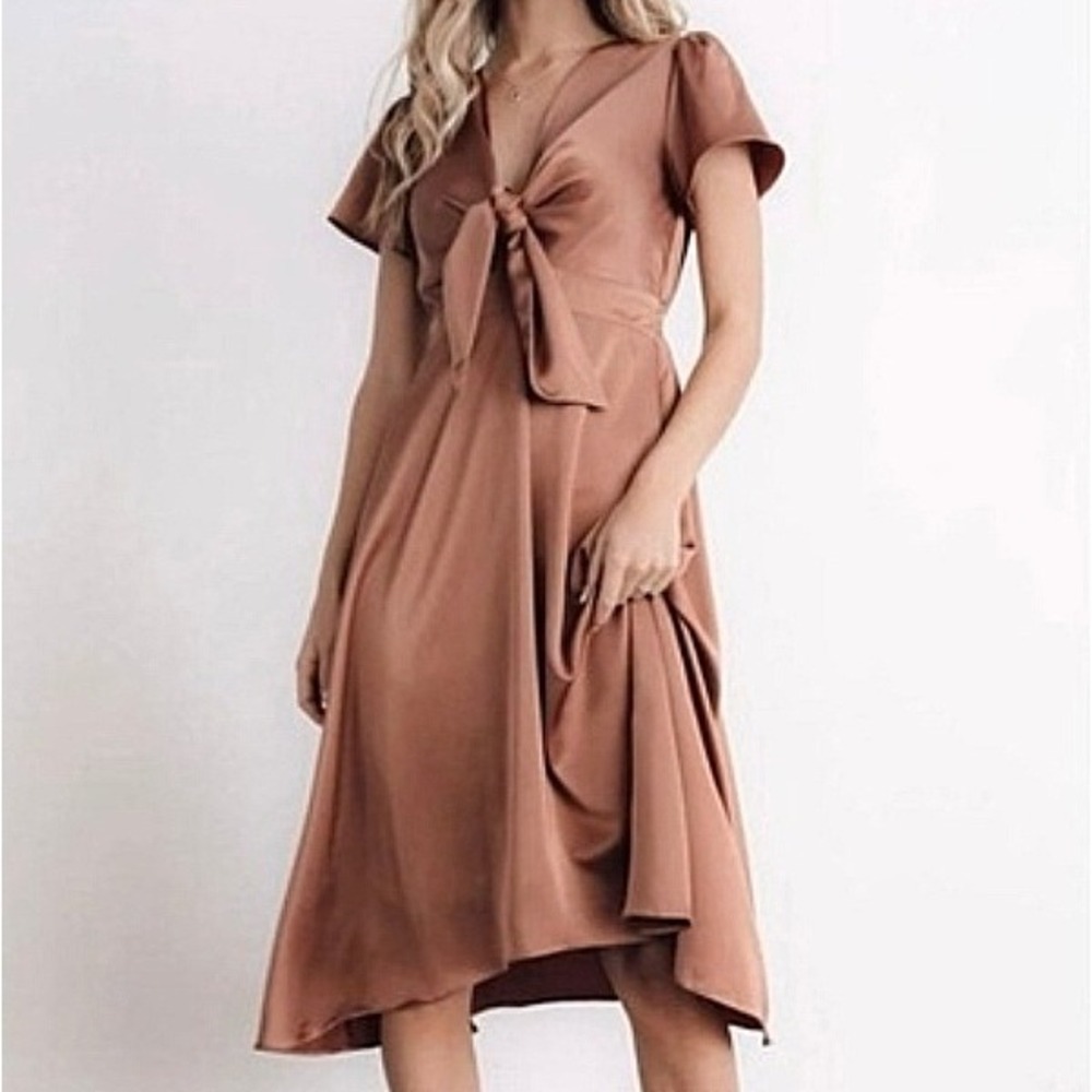 NEW Baltic Born Satin Poppy Midi Dress Sz XXL Rosy Brown Tie Bust NWT